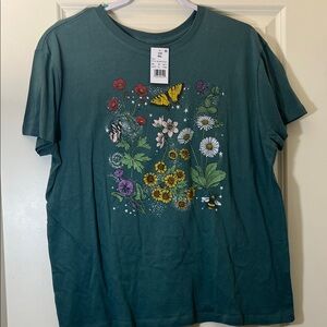 NWT Target Doe Floral Graphic Teal Short Sleeve Tee